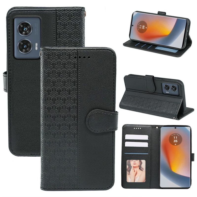 Flip Case Leren Motorola Edge 50 Fusion Kubieke Patroonfries