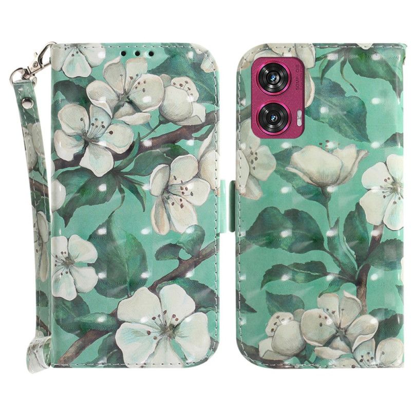 Folio-hoesje Motorola Edge 50 Fusion Telefoonhoesje Aquarelbloemen Met Riempje