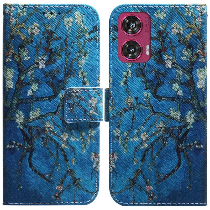 Leren Hoesje Motorola Edge 50 Fusion Abrikozenbloemen Bescherming Hoesje