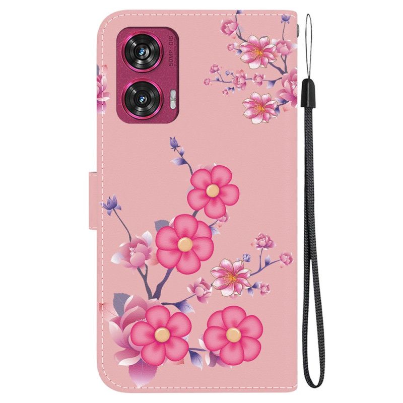 Leren Hoesje Motorola Edge 50 Fusion Sakura-patroon Met Riem Bescherming Hoesje