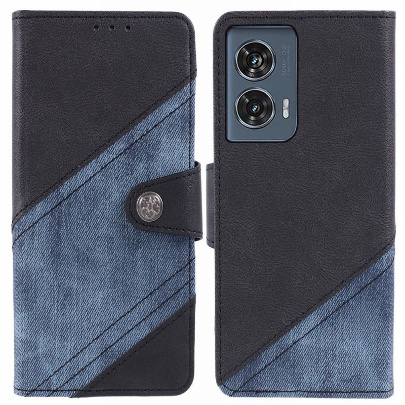 Leren Hoesje Motorola Edge 50 Fusion Tweekleurig Vintage Ontwerp