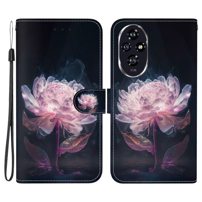 Flip Case Leren Honor 200 Paarse Pioen Met Riem