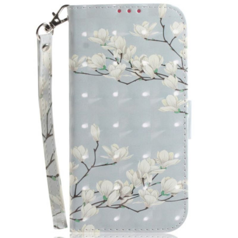 Leren Hoesje Honor 200 Magnoliapatroon Met Riem Bescherming Hoesje