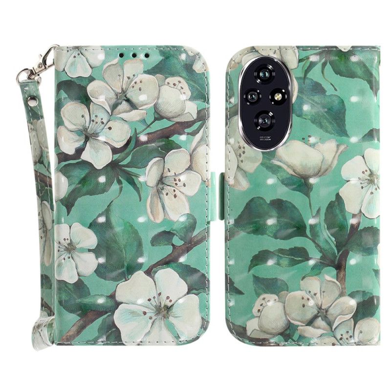 Leren Hoesje Voor Honor 200 Aquarelbloemen Met Riem