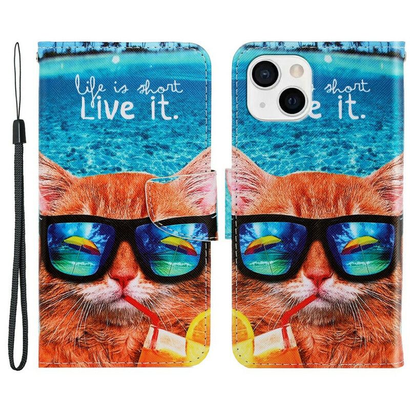 Bescherming Hoesje iPhone 13 Cat Live It Strappy