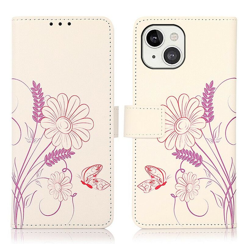 Bescherming Hoesje iPhone 13 Vlinders En Bloemen Tekenen