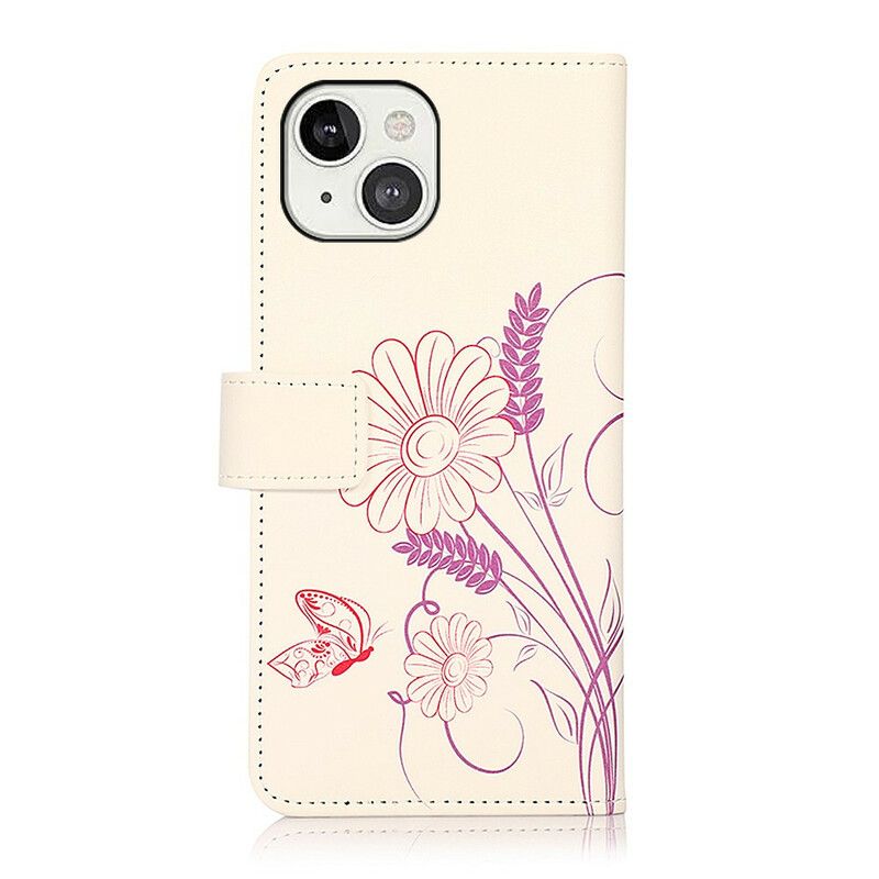 Bescherming Hoesje iPhone 13 Vlinders En Bloemen Tekenen