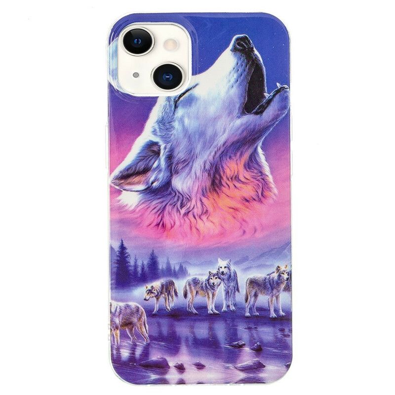 Cover Hoesje iPhone 13 Telefoonhoesje Fluorescerende Wolf-serie