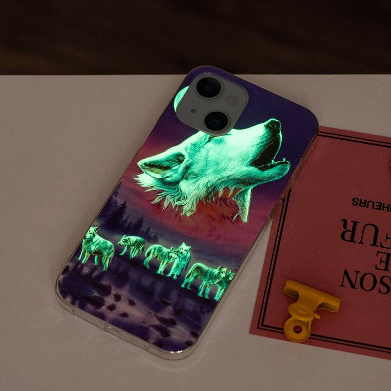 Cover Hoesje iPhone 13 Telefoonhoesje Fluorescerende Wolf-serie