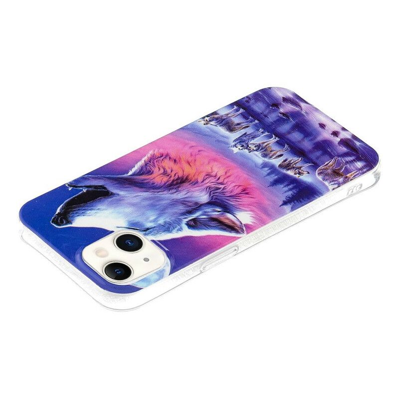 Cover Hoesje iPhone 13 Telefoonhoesje Fluorescerende Wolf-serie