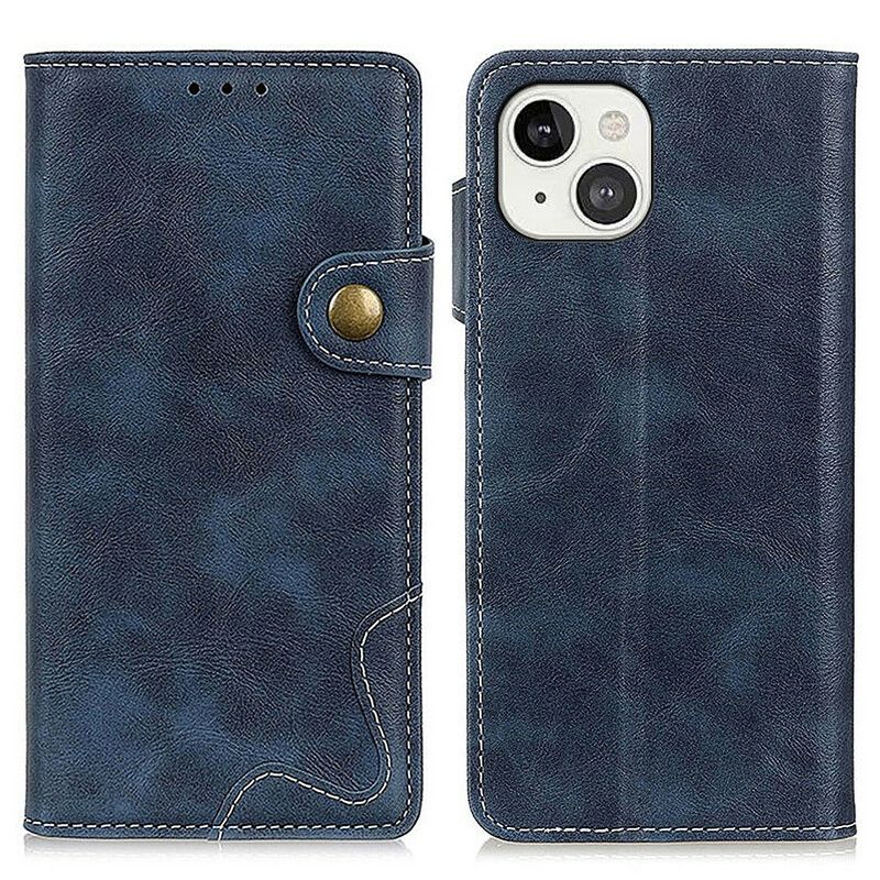 Flip Case Leren iPhone 13 Artistieke Naaiknop