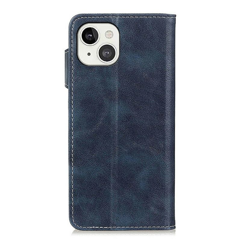 Flip Case Leren iPhone 13 Artistieke Naaiknop