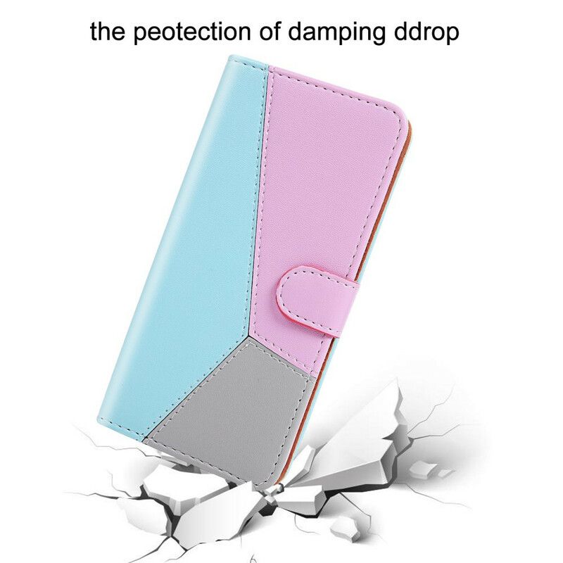 Flip Case Leren iPhone 13 Driekleurig Leereffect