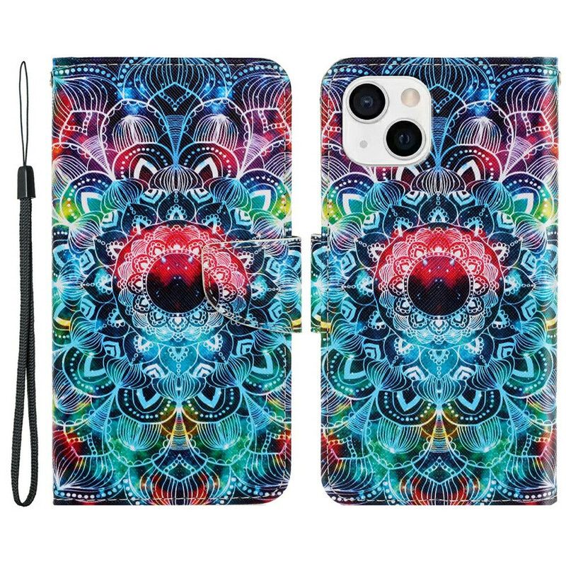 Flip Case Leren iPhone 13 Flitsende Mandala Met Bandjes