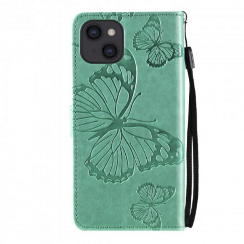 Flip Case Leren iPhone 13 Gigantische Stringvlinders