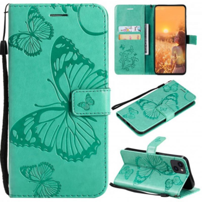 Flip Case Leren iPhone 13 Gigantische Stringvlinders