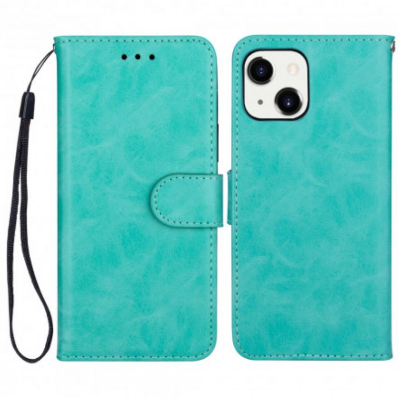 Flip Case Leren iPhone 13 Leereffect Kleur Strappy