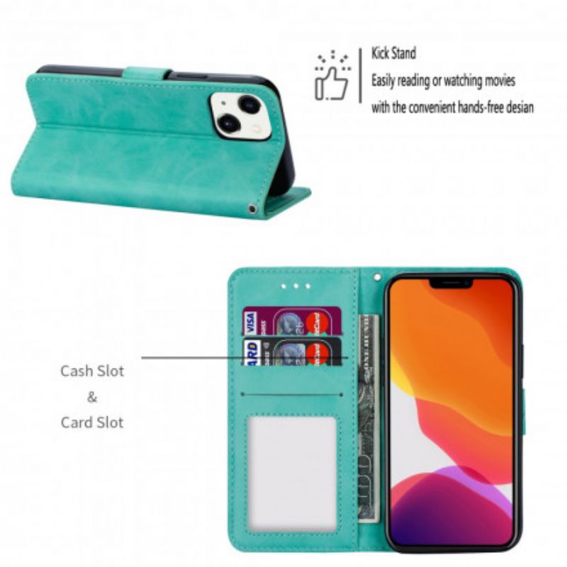 Flip Case Leren iPhone 13 Leereffect Kleur Strappy