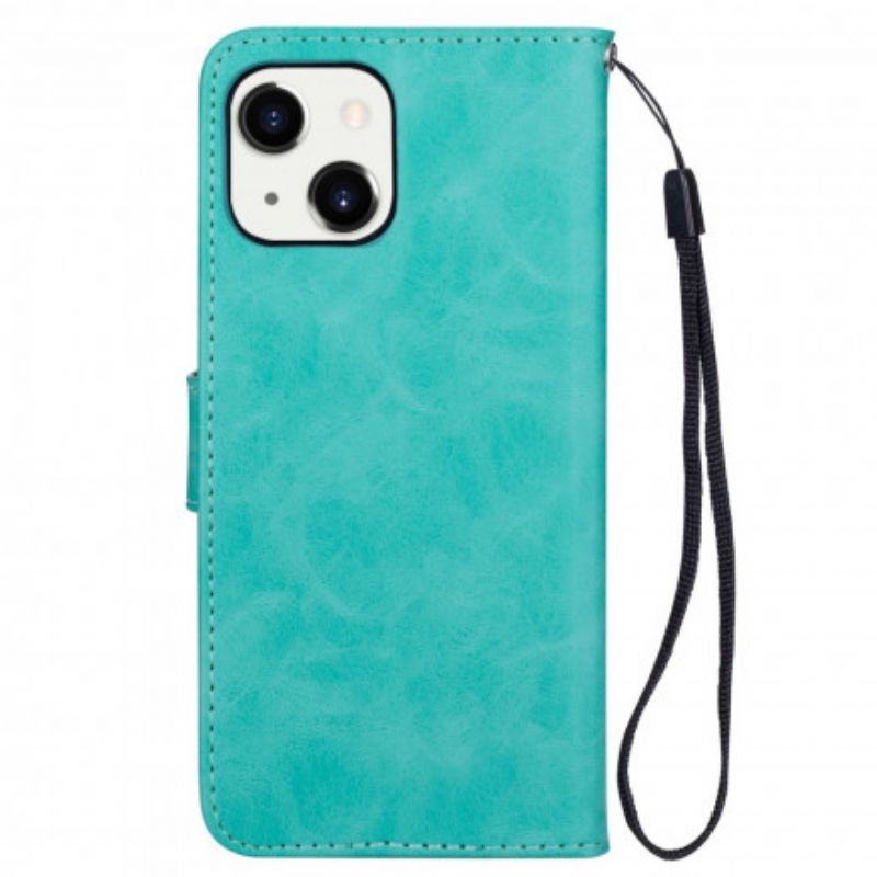 Flip Case Leren iPhone 13 Leereffect Kleur Strappy