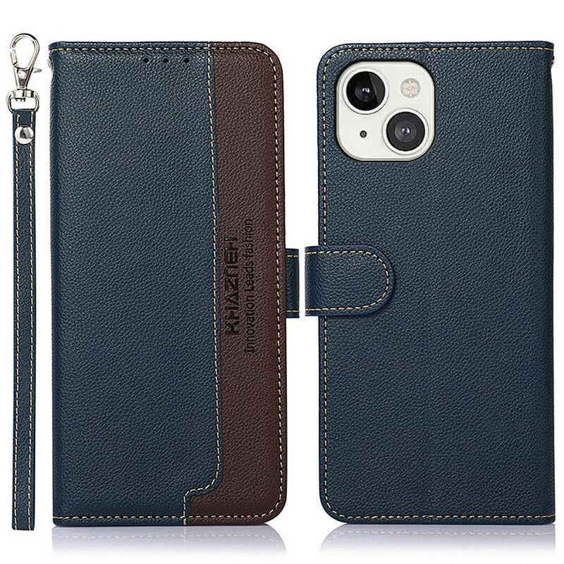 Flip Case Leren iPhone 13 Lychee-stijl Rfid Khazneh