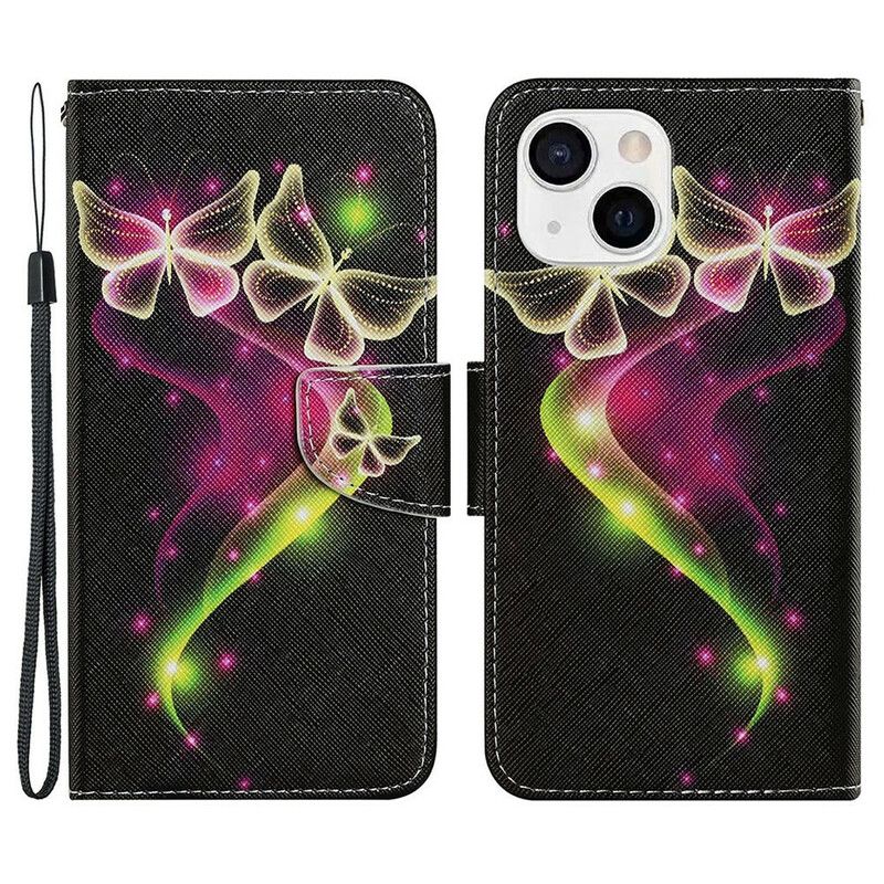 Flip Case Leren iPhone 13 Magische Vlinders