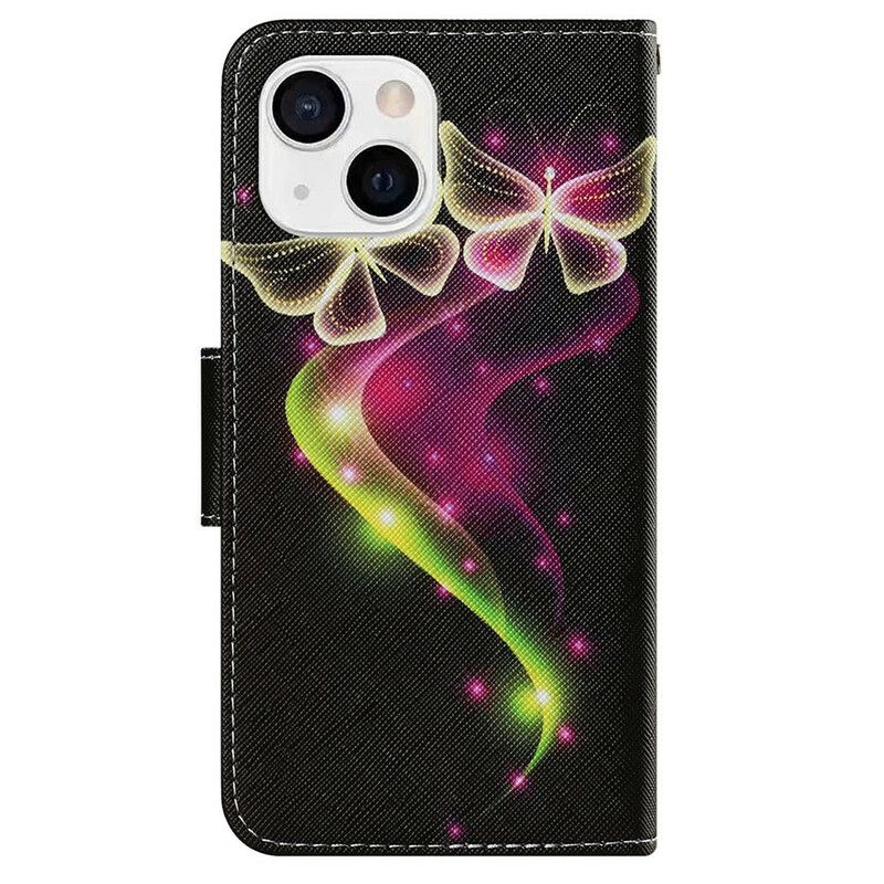 Flip Case Leren iPhone 13 Magische Vlinders