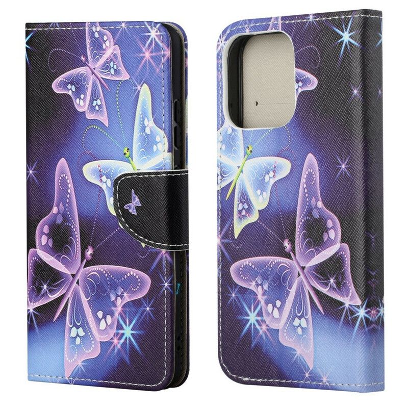 Flip Case Leren iPhone 13 Moderne Vlinders