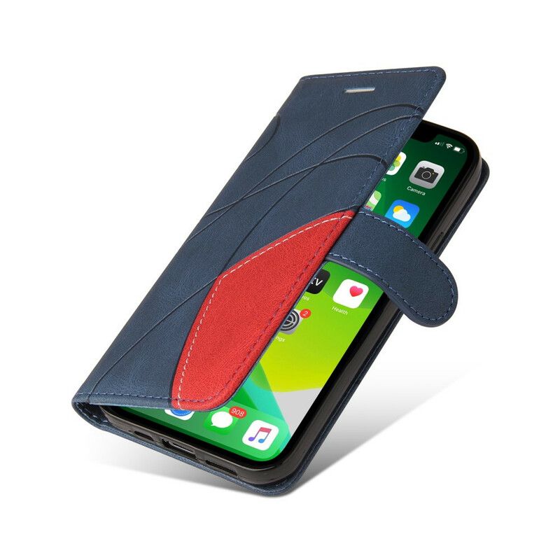 Flip Case Leren iPhone 13 Signature Tweekleurig Kunstleer