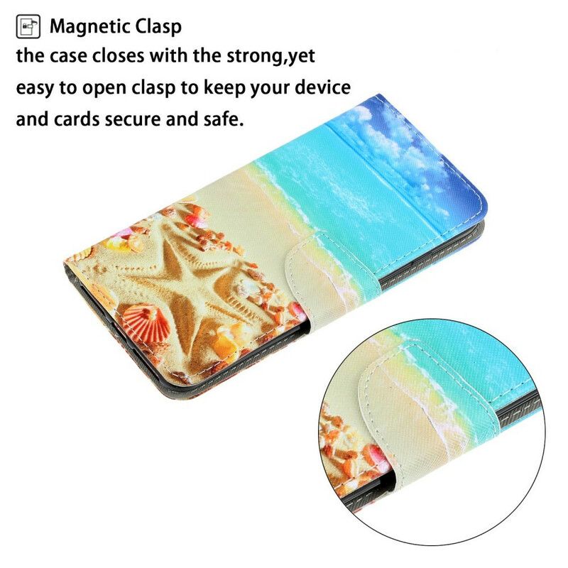 Flip Case Leren iPhone 13 Strappy Beach