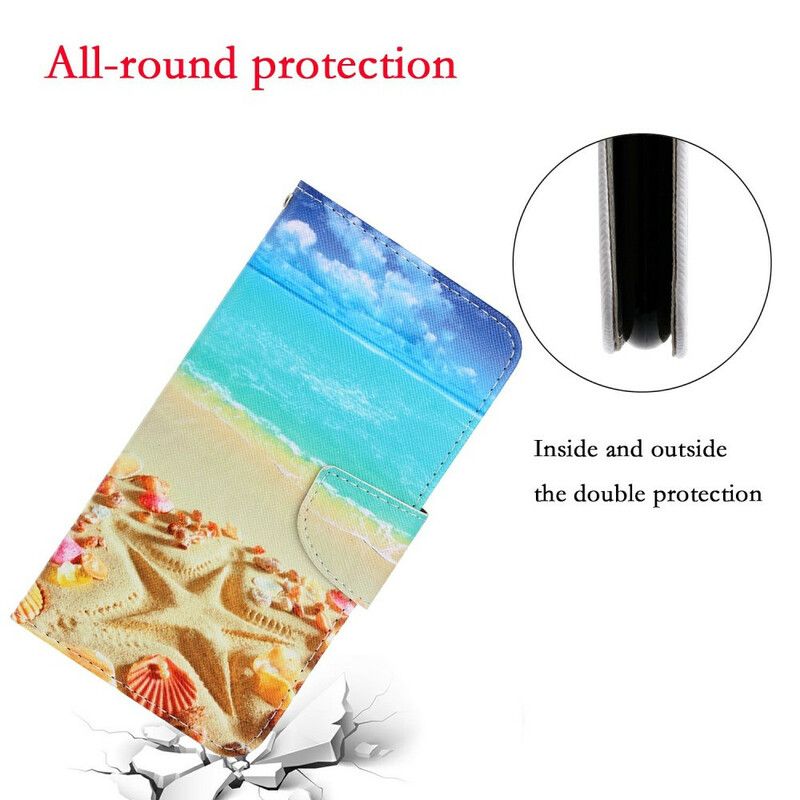 Flip Case Leren iPhone 13 Strappy Beach