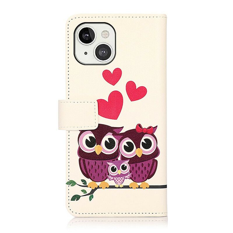 Flip Case Leren iPhone 13 Uilenfamilie