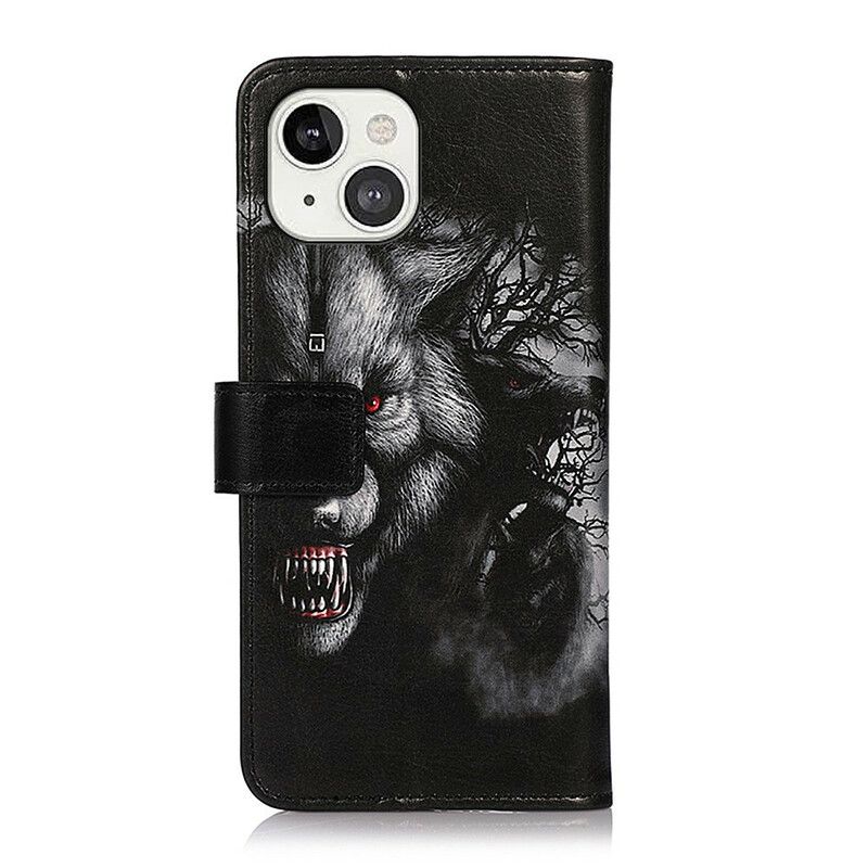 Flip Case Leren iPhone 13 Weerwolf