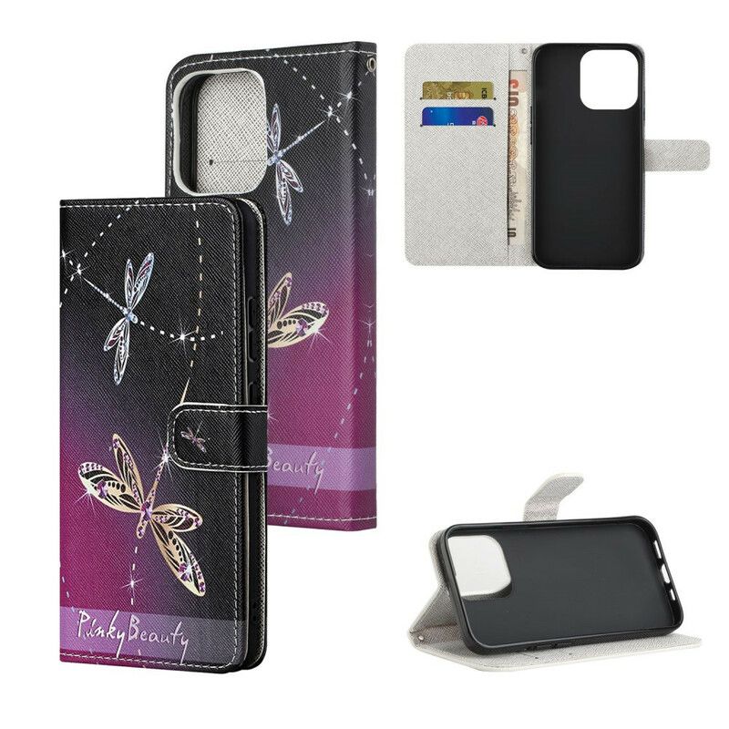 Folio-hoesje iPhone 13 Strappy Libellen