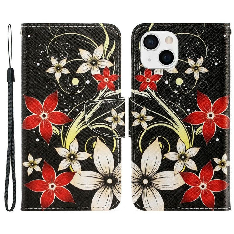 Folio-hoesje iPhone 13 Telefoonhoesje Kleurrijke Bloemen Met Bandjes