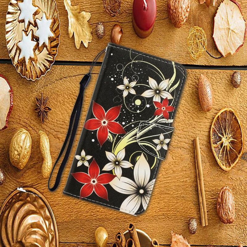 Folio-hoesje iPhone 13 Telefoonhoesje Kleurrijke Bloemen Met Bandjes