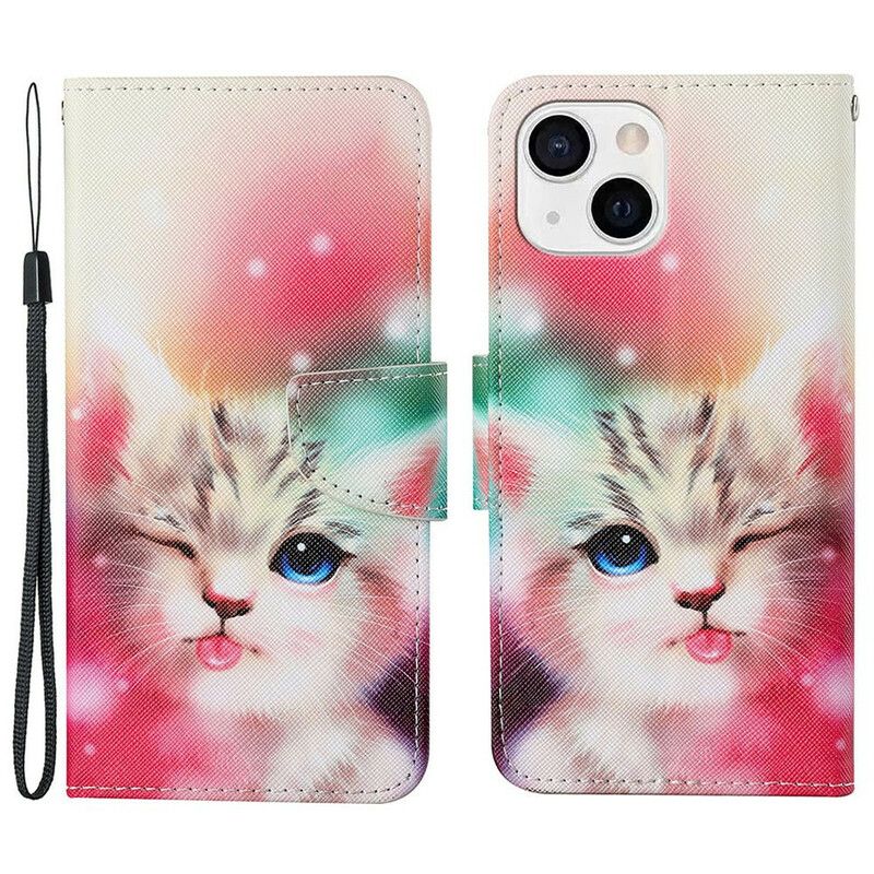 Folio-hoesje iPhone 13 Verhalen Van Kat Met Lanyard