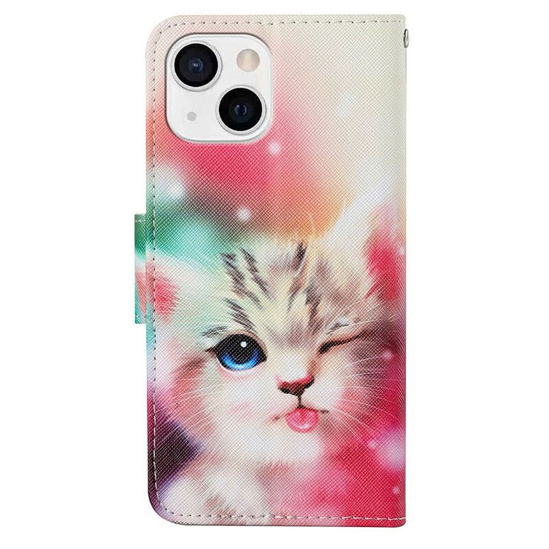 Folio-hoesje iPhone 13 Verhalen Van Kat Met Lanyard