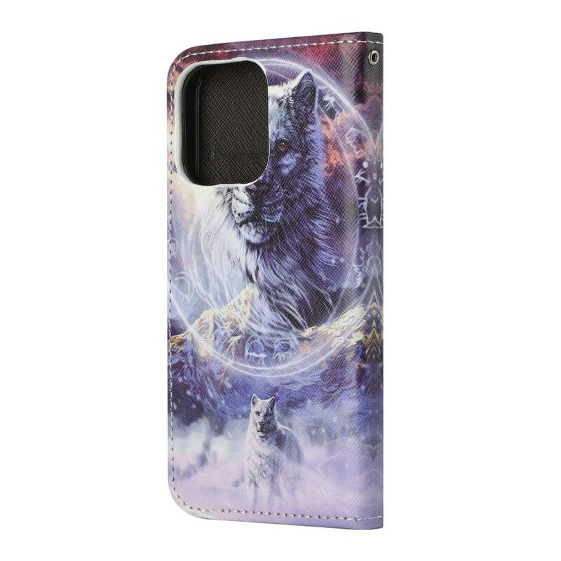 Folio-hoesje iPhone 13 Wolf In Winter Met Lanyard