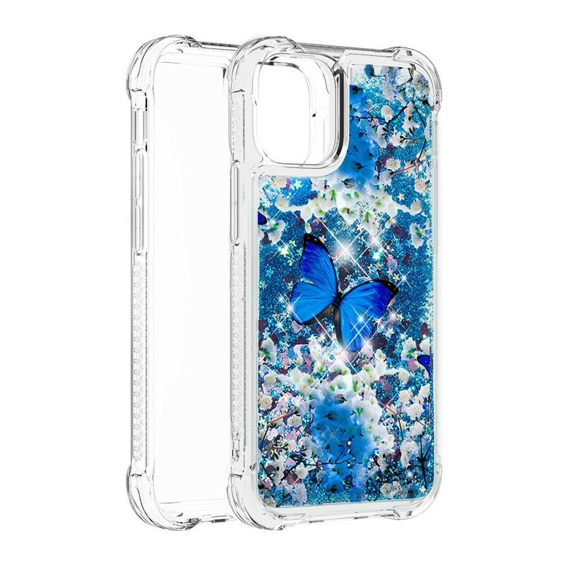 Hoesje iPhone 13 Blauwe Glittervlinders