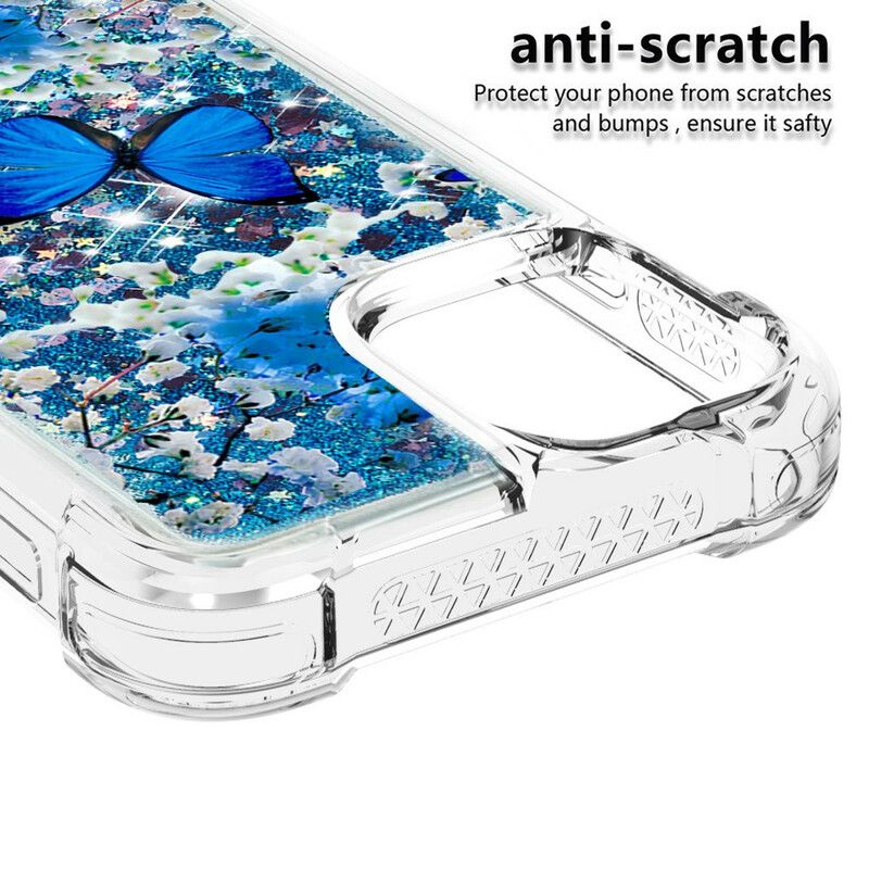 Hoesje iPhone 13 Blauwe Glittervlinders