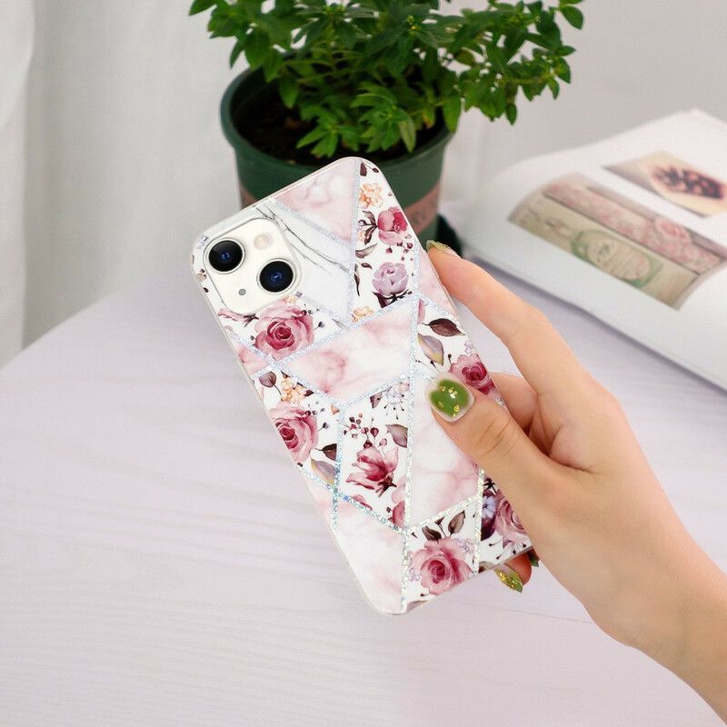 Hoesje iPhone 13 Gemarmerde Bloemen