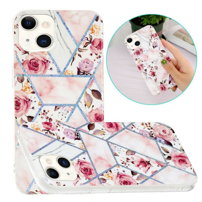 Hoesje iPhone 13 Gemarmerde Bloemen