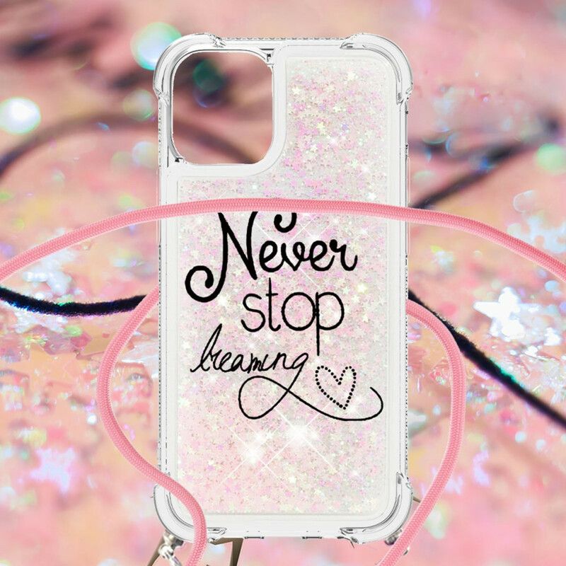 Hoesje iPhone 13 Never Stop Glitter Trekkoord Bescherming Hoesje