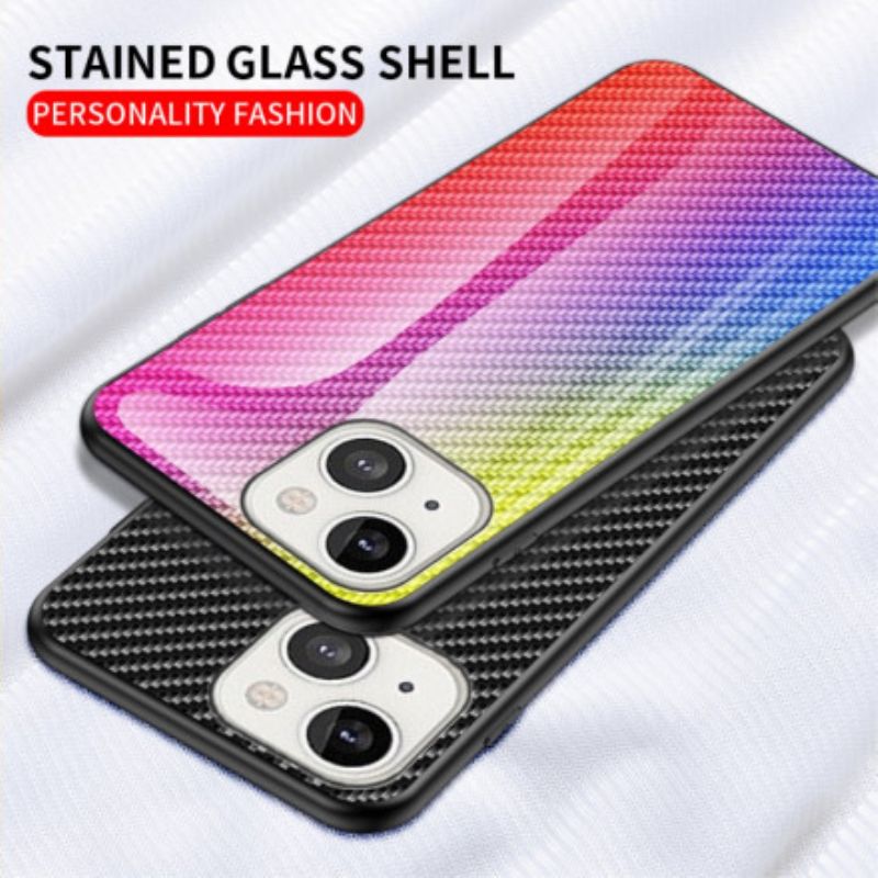 Hoesje Voor iPhone 13 Koolstofvezel Gehard Glas