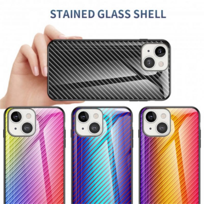 Hoesje Voor iPhone 13 Koolstofvezel Gehard Glas