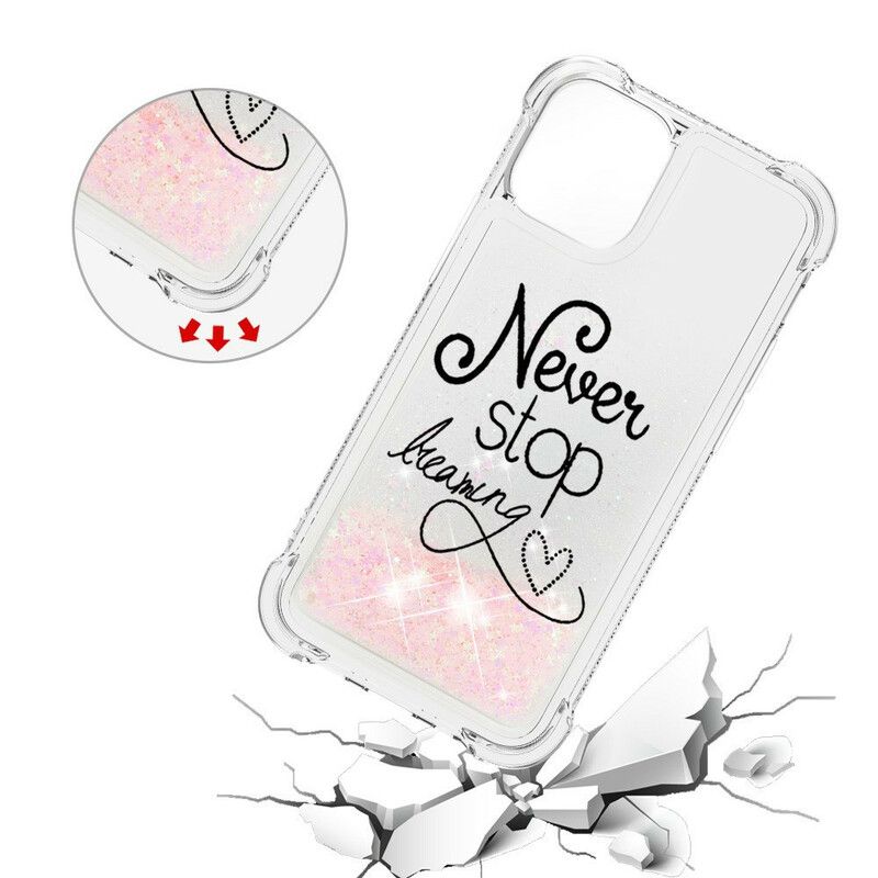 Hoesje Voor iPhone 13 Stop Nooit Met Dromen Glitter