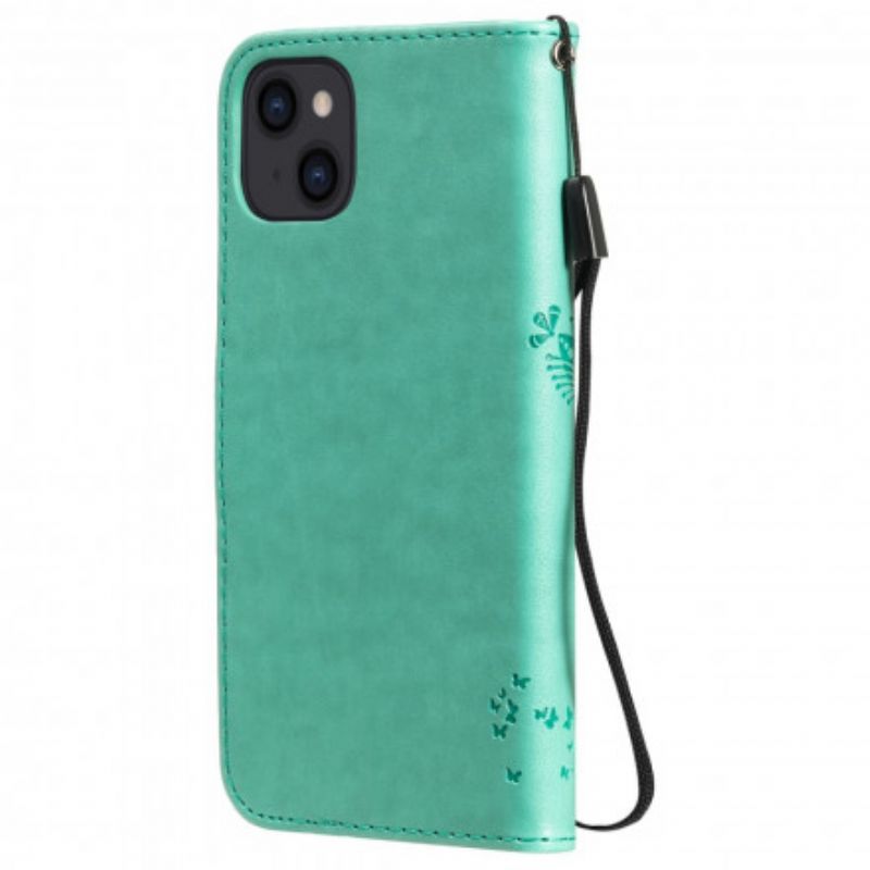 Leren Hoesje iPhone 13 Boom En String Kat Bescherming Hoesje