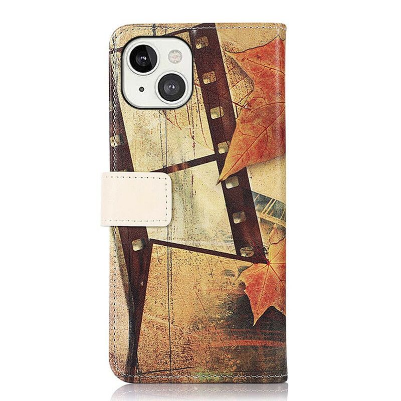 Leren Hoesje iPhone 13 Eiffeltoren In De Herfst