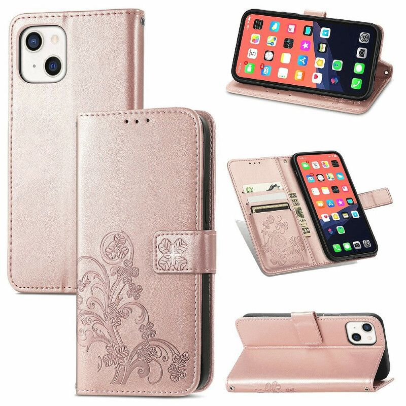 Leren Hoesje iPhone 13 Floralie Met Riem Bescherming Hoesje