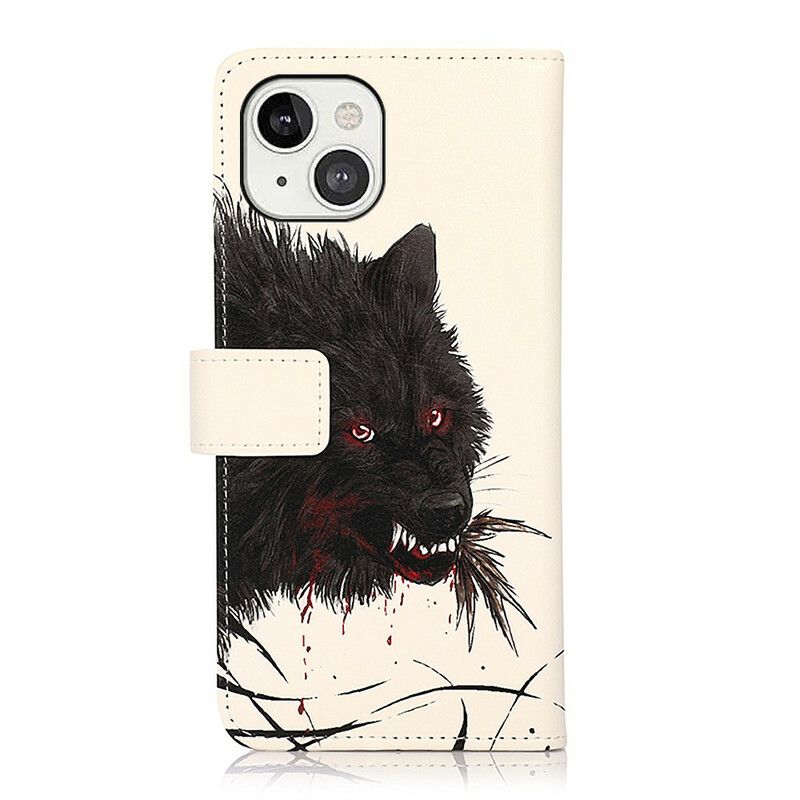 Leren Hoesje iPhone 13 Hongerige Wolf Bescherming Hoesje